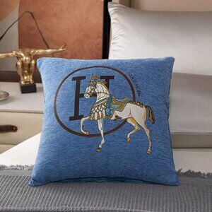 Neiman Marcus H Equestrian Blue Horse Embroidered Throw Pillow
